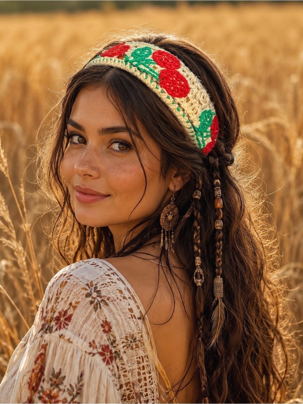 NEW Cherry knit hair band bohemian hippie look NEW